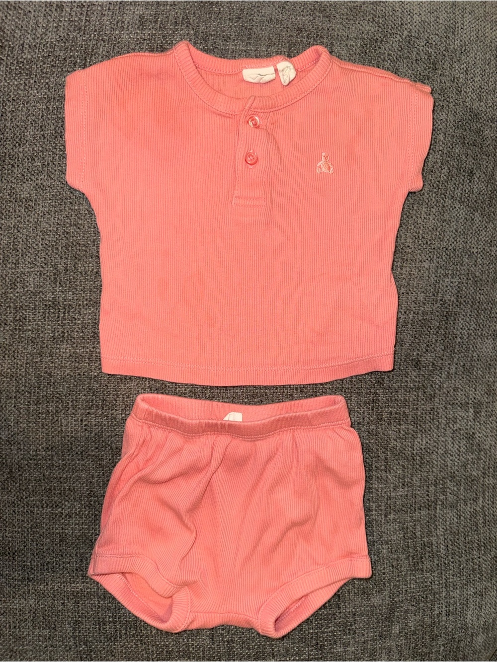 GAP Coral Pink Ribbed Kids Matching Set - Short Sleeve Top & Shorts